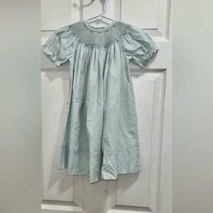 Sweet Angela by Rosalina Light Blue Bishop Smocked Dress with Pink Flowers